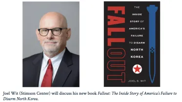 Photo of author Joel Wit and cover of his book