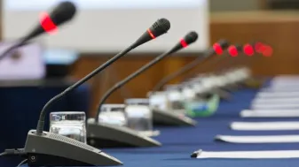 Microphones at a conference.
